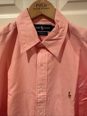 Vintage 1990s Polo Ralph Lauren Men's Light Pink Button-Down Oxford Cloth Shirt